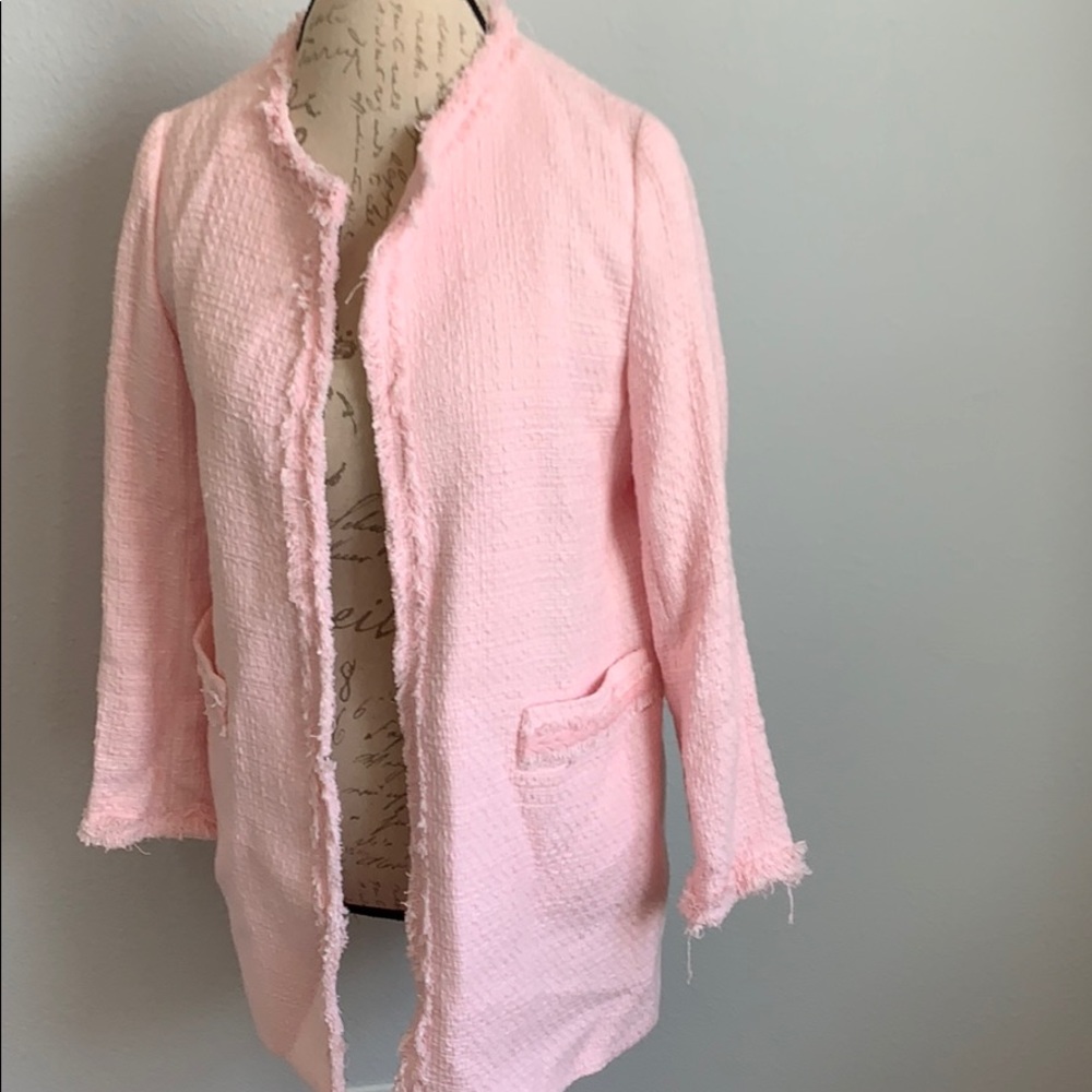 SOLD-Zara Light Pink Textured Tweed Frock Jacket - Picture 4 of 8